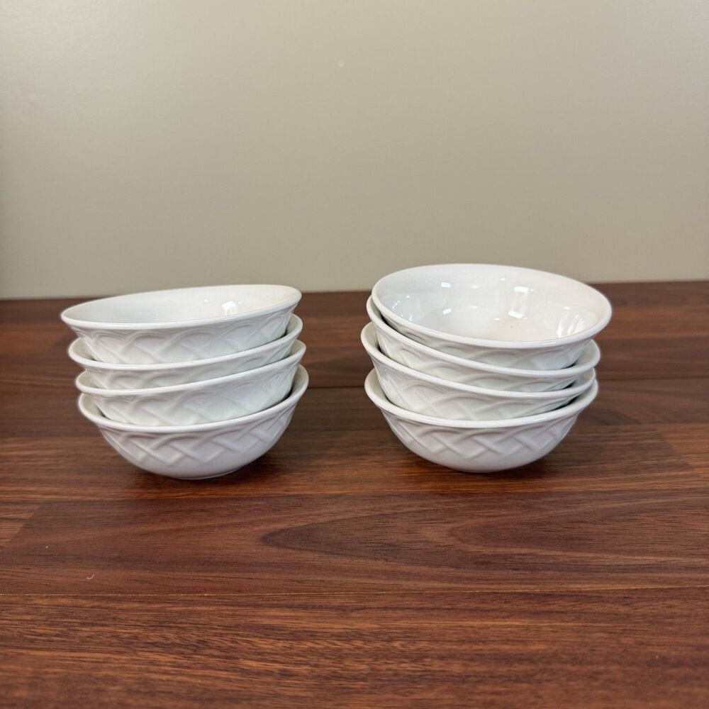 Oneida Picnic Lattice Basketweave 4" Berry Dip Sauce Bowls Cream Set Of 8